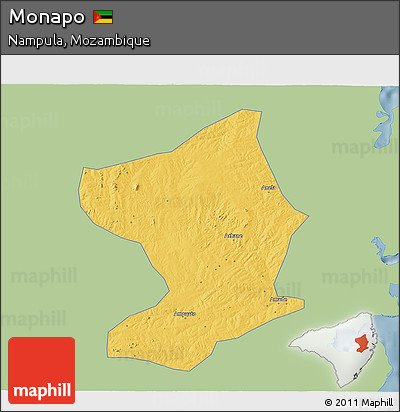 Savanna Style 3D Map of Monapo, single color outside