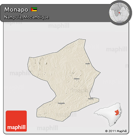 Shaded Relief 3D Map of Monapo, cropped outside