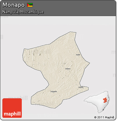 Shaded Relief 3D Map of Monapo, cropped outside