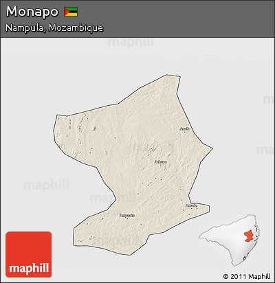 Shaded Relief 3D Map of Monapo, cropped outside