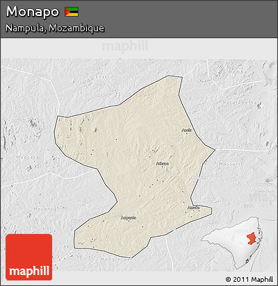 Shaded Relief 3D Map of Monapo, lighten, desaturated