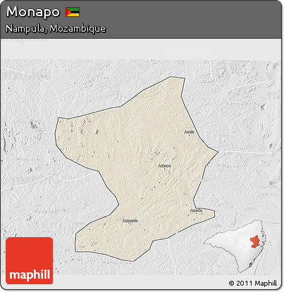 Shaded Relief 3D Map of Monapo, lighten, desaturated
