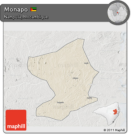 Shaded Relief 3D Map of Monapo, lighten, semi-desaturated