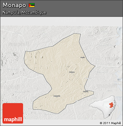 Shaded Relief 3D Map of Monapo, lighten, semi-desaturated