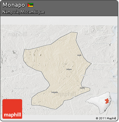 Shaded Relief 3D Map of Monapo, lighten, semi-desaturated