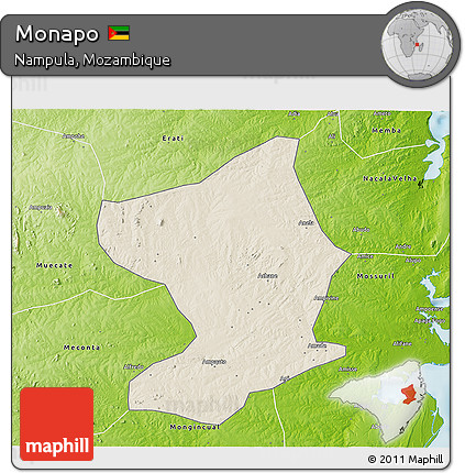 Shaded Relief 3D Map of Monapo, physical outside