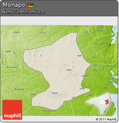 Shaded Relief 3D Map of Monapo, physical outside