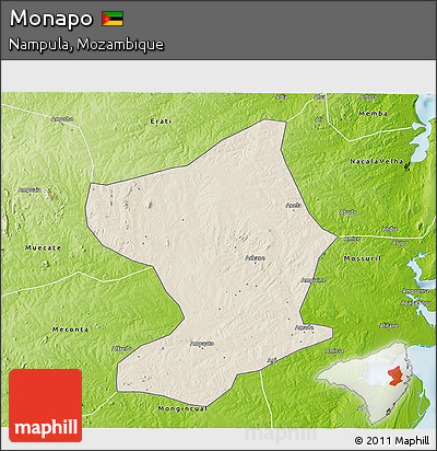 Shaded Relief 3D Map of Monapo, physical outside