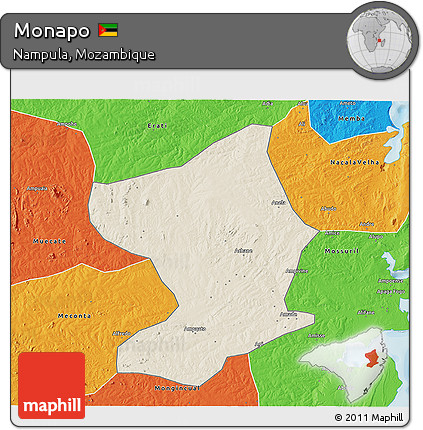 Shaded Relief 3D Map of Monapo, political outside
