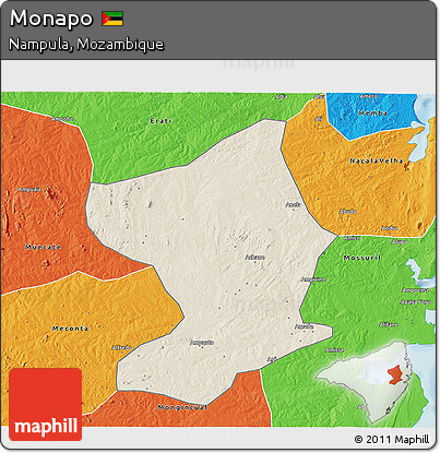 Shaded Relief 3D Map of Monapo, political outside