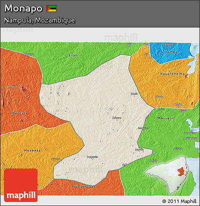 Shaded Relief 3D Map of Monapo, political outside