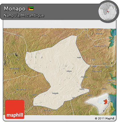Shaded Relief 3D Map of Monapo, satellite outside