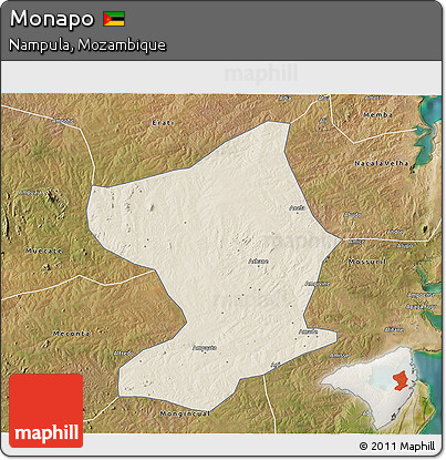 Shaded Relief 3D Map of Monapo, satellite outside