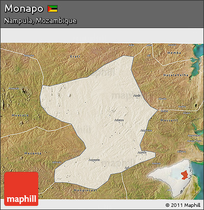 Shaded Relief 3D Map of Monapo, satellite outside