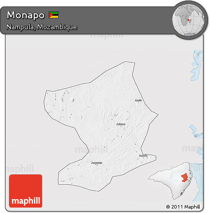 Silver Style 3D Map of Monapo, single color outside