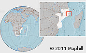 Gray Location Map of Monapo, highlighted country, within the entire country, hill shading