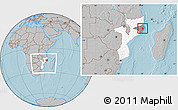 Gray Location Map of Monapo, highlighted country, highlighted parent region, within the entire country, hill shading