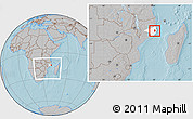 Gray Location Map of Monapo, highlighted parent region, within the entire country, hill shading
