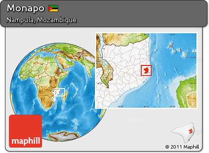 Physical Location Map of Monapo, highlighted country