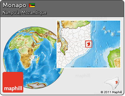 Physical Location Map of Monapo, highlighted country