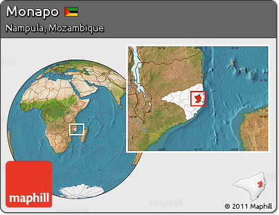Satellite Location Map of Monapo, highlighted parent region