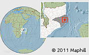 Savanna Style Location Map of Monapo, highlighted country, highlighted parent region, hill shading