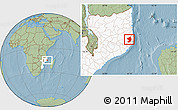 Savanna Style Location Map of Monapo, highlighted country, hill shading