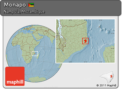 Savanna Style Location Map of Monapo, hill shading