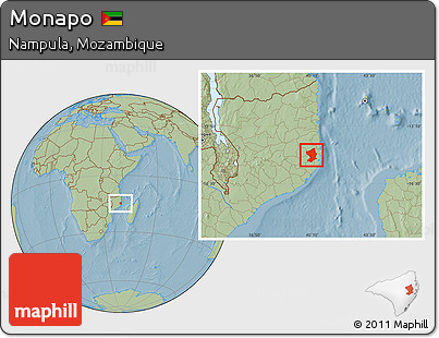 Savanna Style Location Map of Monapo, hill shading