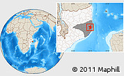 Shaded Relief Location Map of Monapo, highlighted country, highlighted parent region