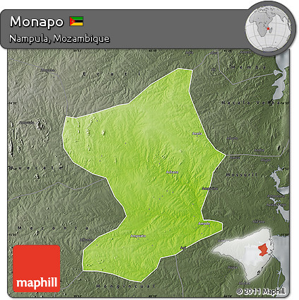 Physical Map of Monapo, darken, semi-desaturated