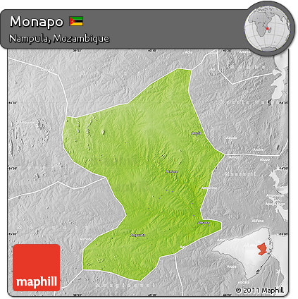 Physical Map of Monapo, lighten, desaturated