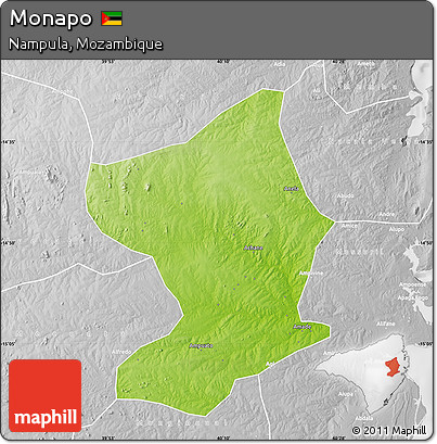 Physical Map of Monapo, lighten, desaturated
