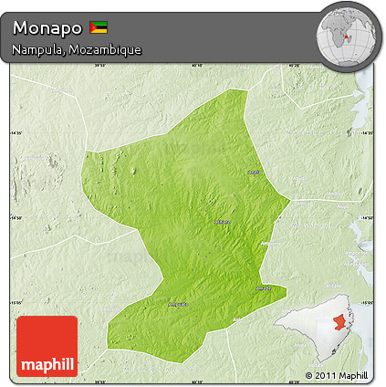 Physical Map of Monapo, lighten