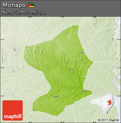 Physical Map of Monapo, lighten