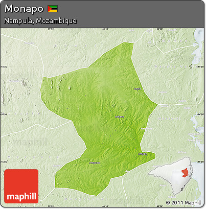 Physical Map of Monapo, lighten