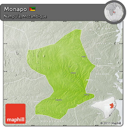 Physical Map of Monapo, lighten, semi-desaturated