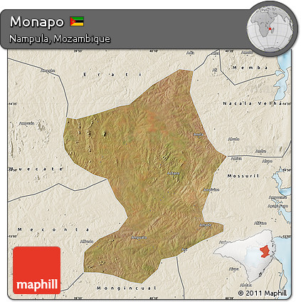 Satellite Map of Monapo, shaded relief outside