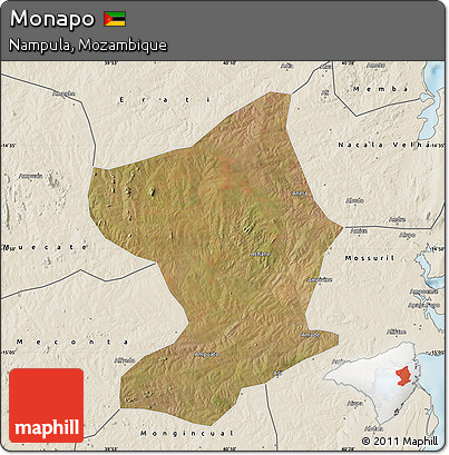 Satellite Map of Monapo, shaded relief outside