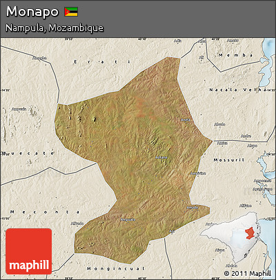 Satellite Map of Monapo, shaded relief outside