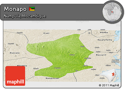 Physical Panoramic Map of Monapo, shaded relief outside