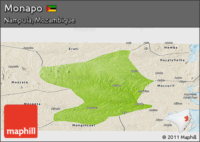Physical Panoramic Map of Monapo, shaded relief outside