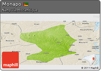 Physical Panoramic Map of Monapo, shaded relief outside