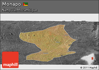 Satellite Panoramic Map of Monapo, darken, desaturated