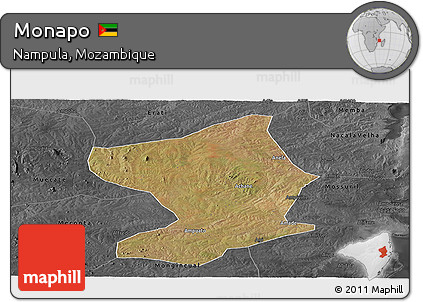 Satellite Panoramic Map of Monapo, darken, desaturated