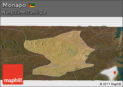 Satellite Panoramic Map of Monapo, darken