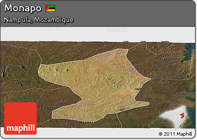 Satellite Panoramic Map of Monapo, darken