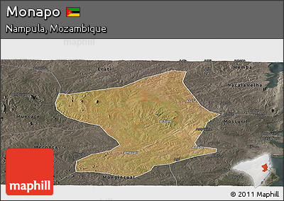 Satellite Panoramic Map of Monapo, darken, semi-desaturated