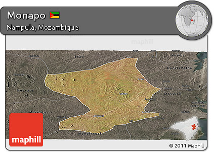 Satellite Panoramic Map of Monapo, darken, semi-desaturated