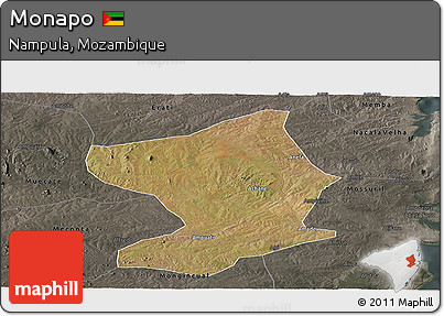 Satellite Panoramic Map of Monapo, darken, semi-desaturated